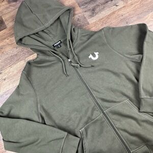 NWOT True Religion  Classic Full Zip Hoodie Graphic Print Jacket Green Buddha XL